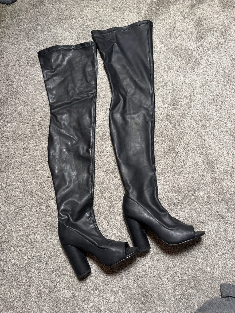 Steve Madden Black Over-the-Knee Peep-Toe Block Heel Boots